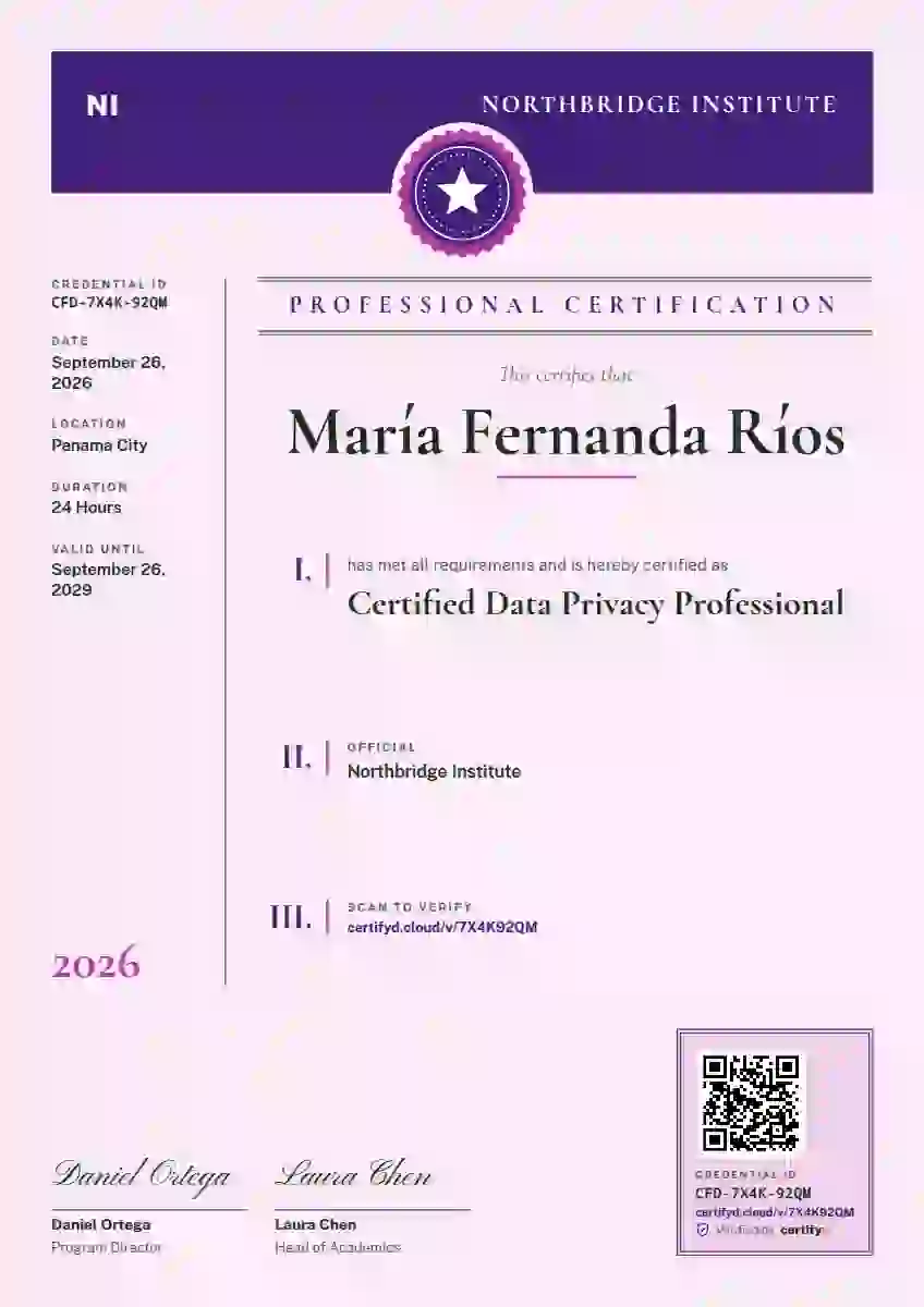 Decree Folio Violet professional certification certificate template