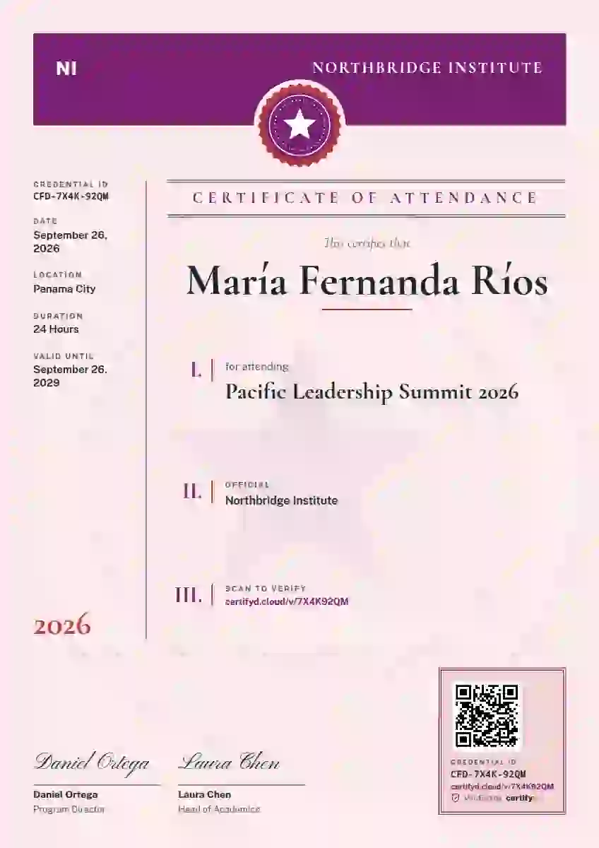 Decree Folio Fuchsia event attendance certificate template