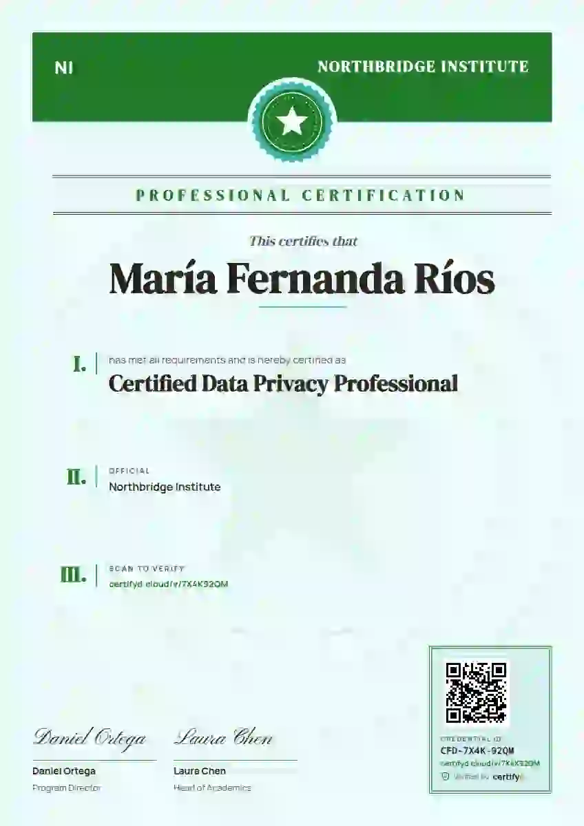 Decree Folio Meadow professional certification certificate template