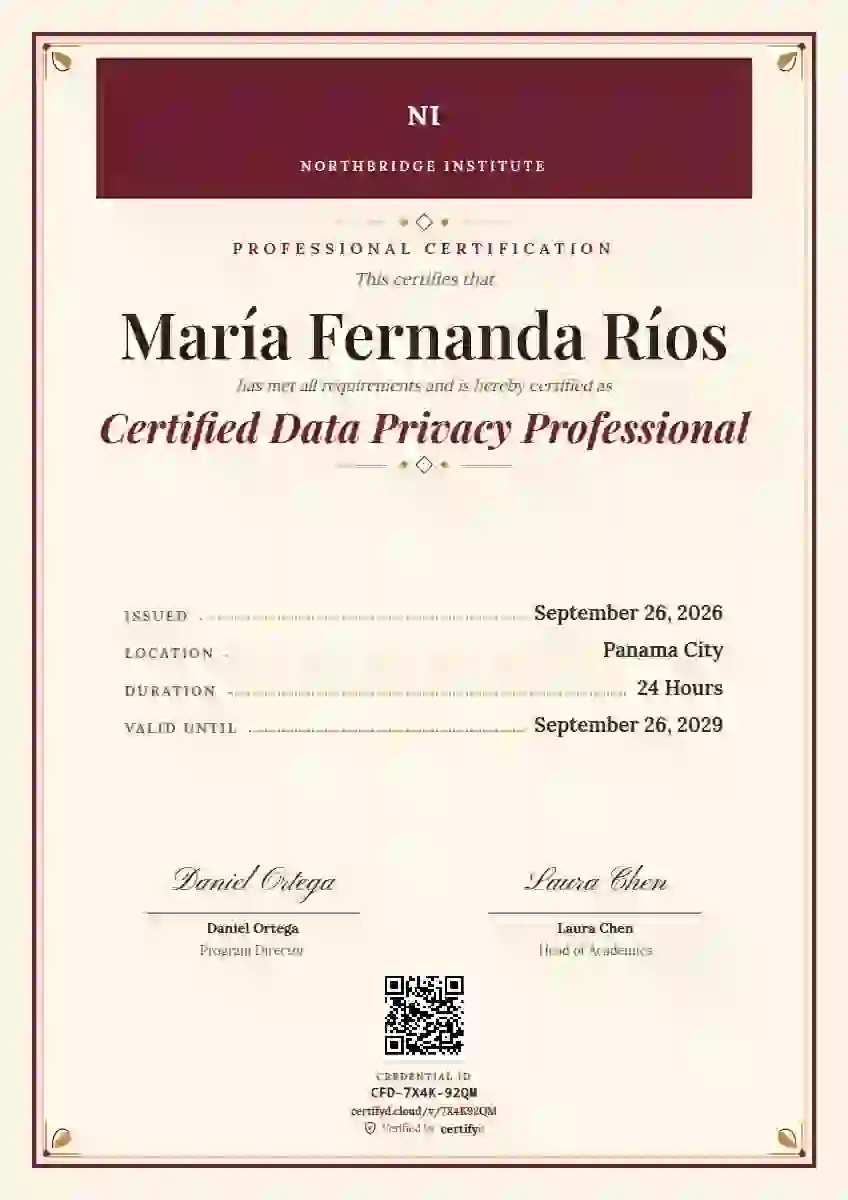 Menu Card Ruby professional certification certificate template