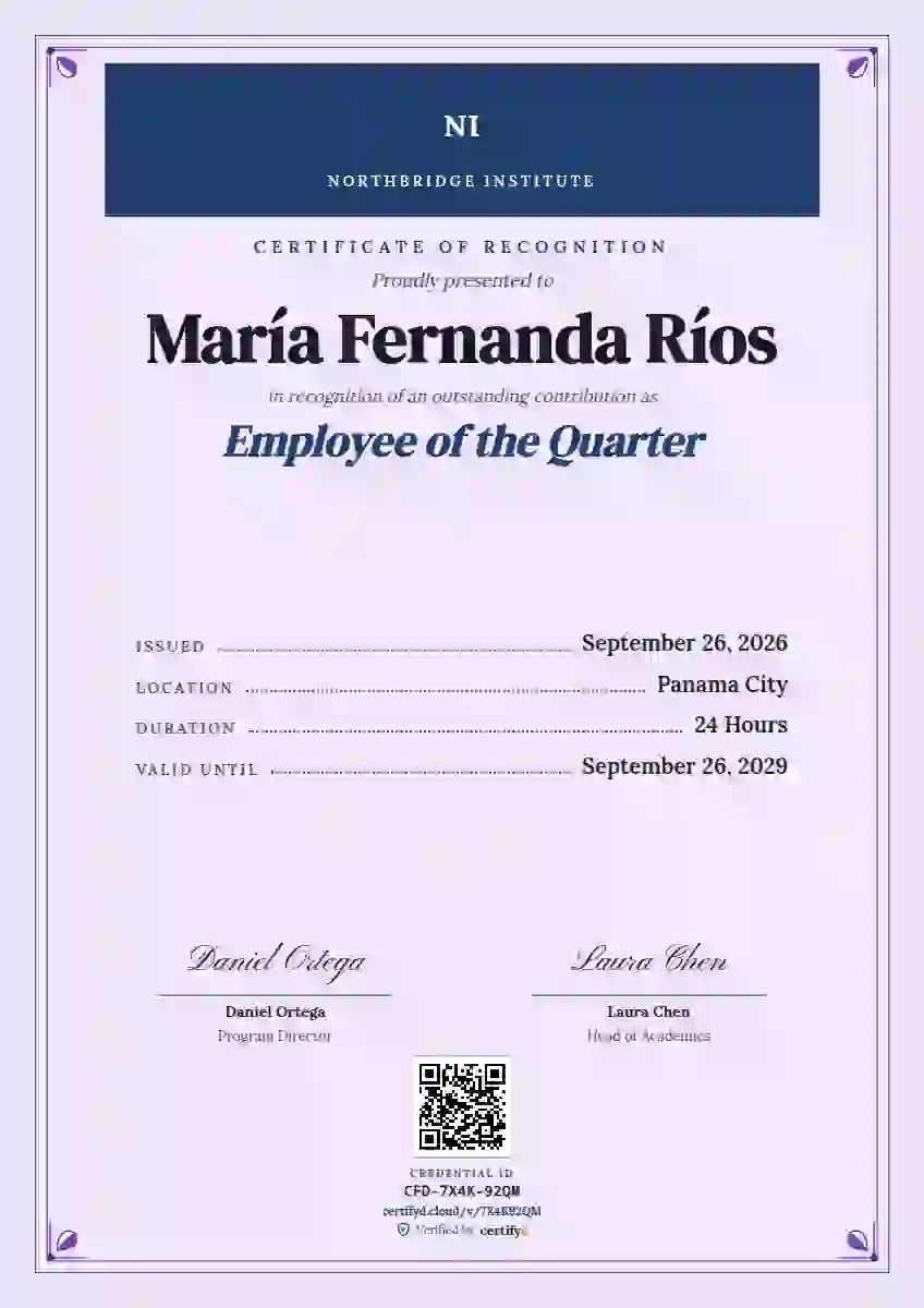 Menu Card Azure employee recognition certificate template