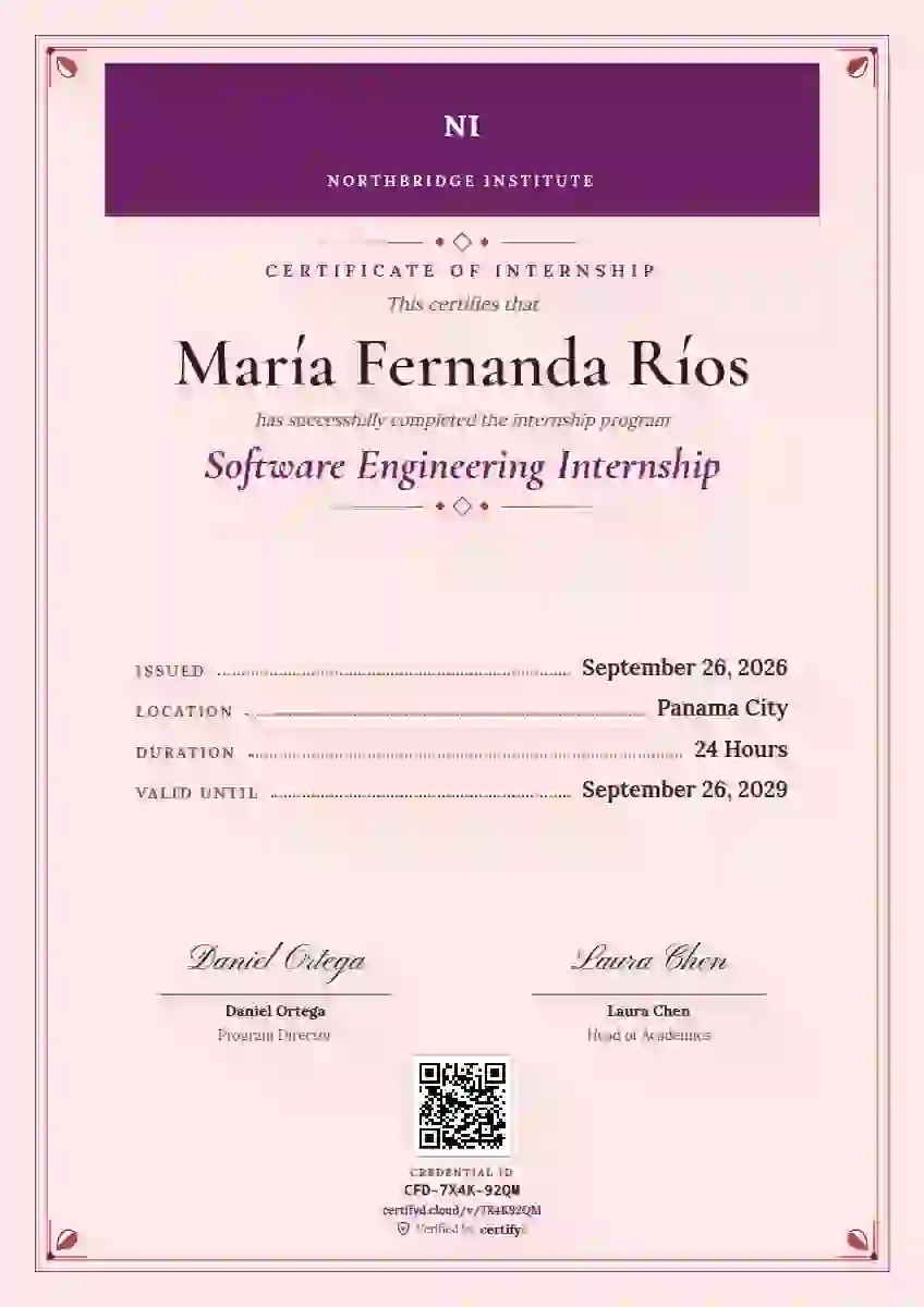 Menu Card Fuchsia internship certificate template