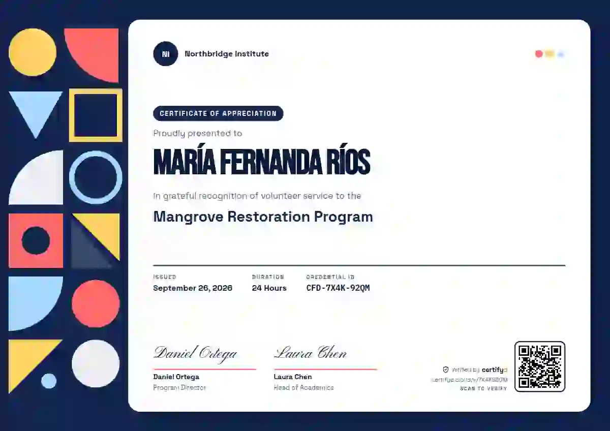Plantilla de certificado Geometric Navy de reconocimiento a voluntarios