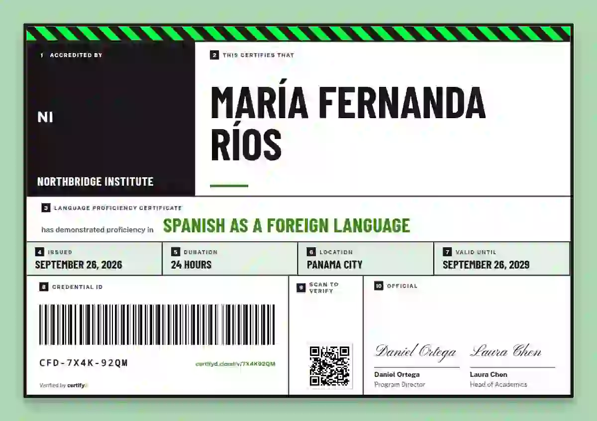 Plantilla de certificado Pallet Label Fern de dominio de idiomas