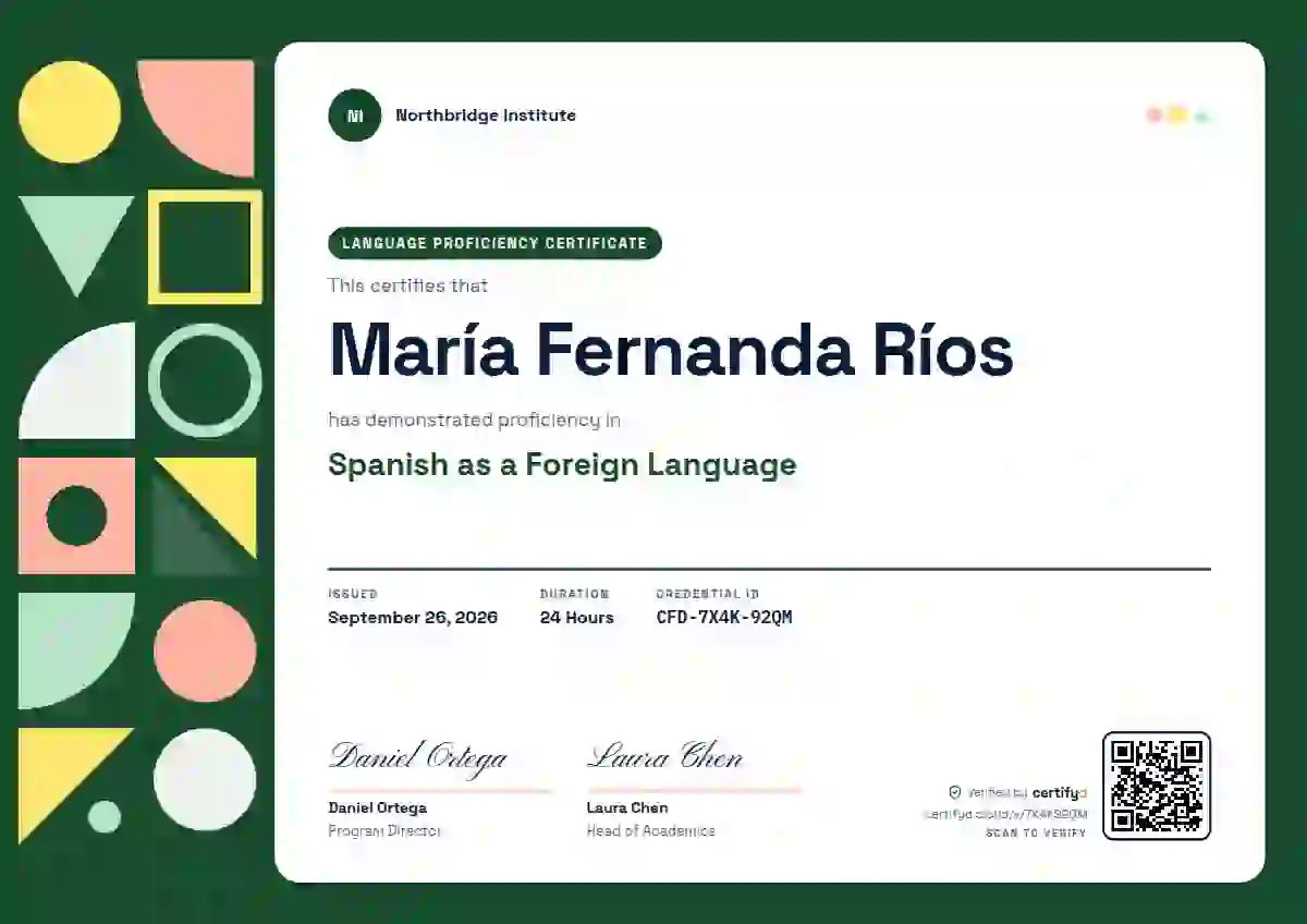 Plantilla de certificado Geometric Forest de dominio de idiomas