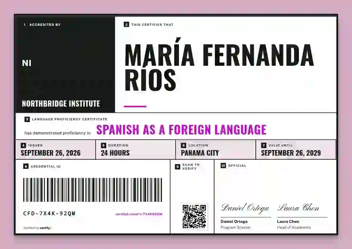 Pallet Label Fuchsia language proficiency certificate template