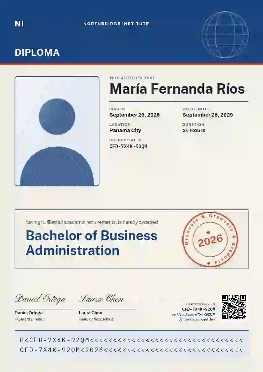 Passport Page Azure academic diploma certificate template