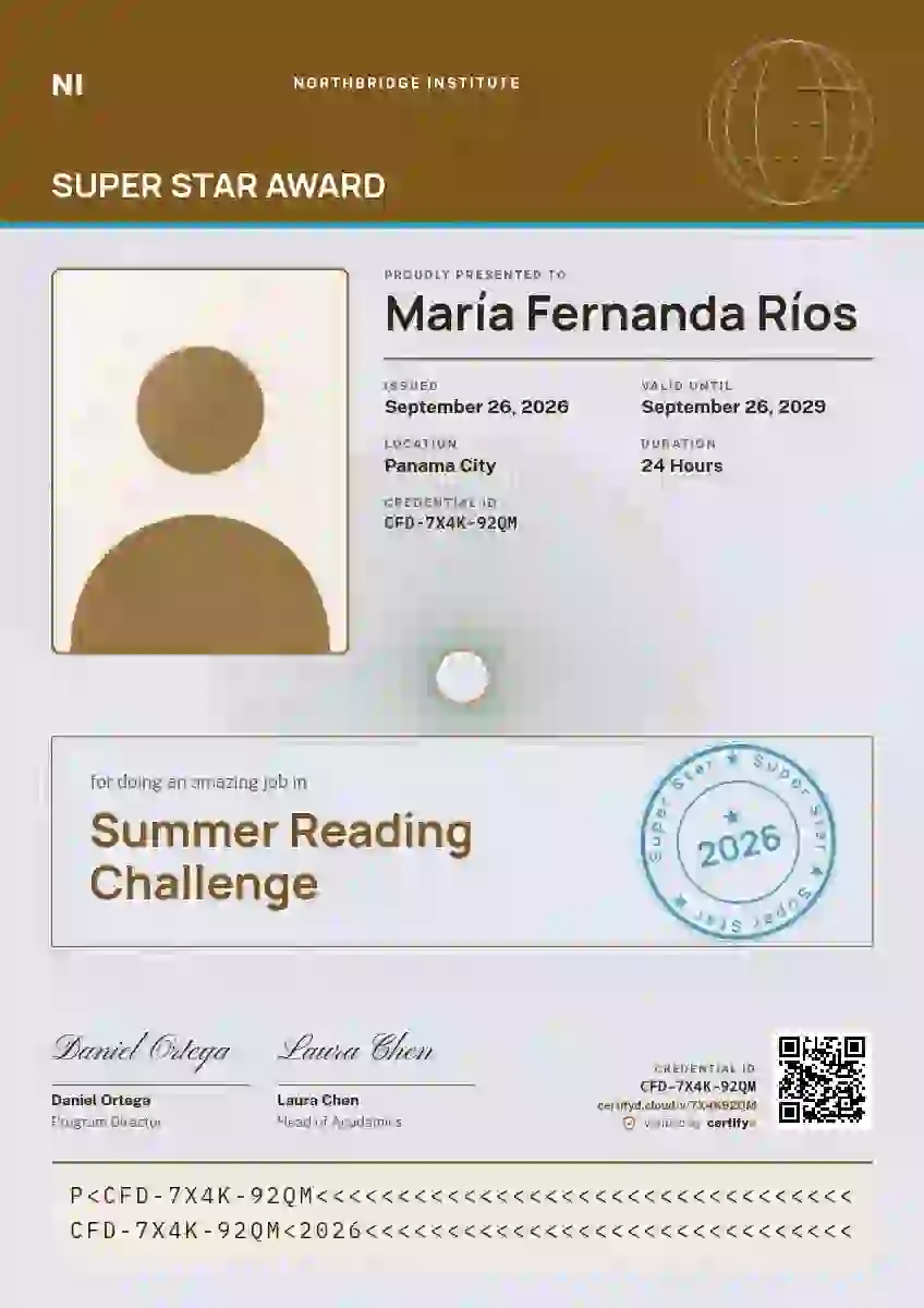 Passport Page Amber school and kids certificate template