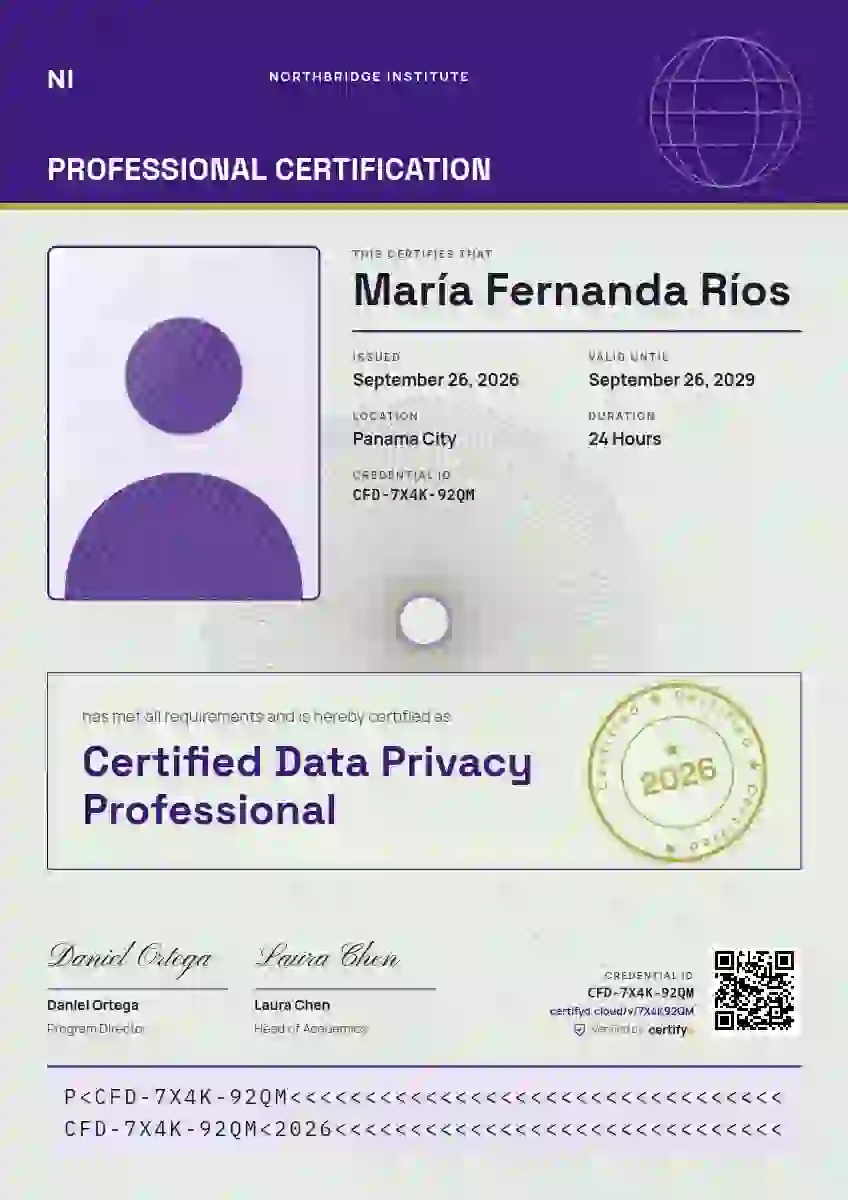 Passport Page Violet professional certification certificate template