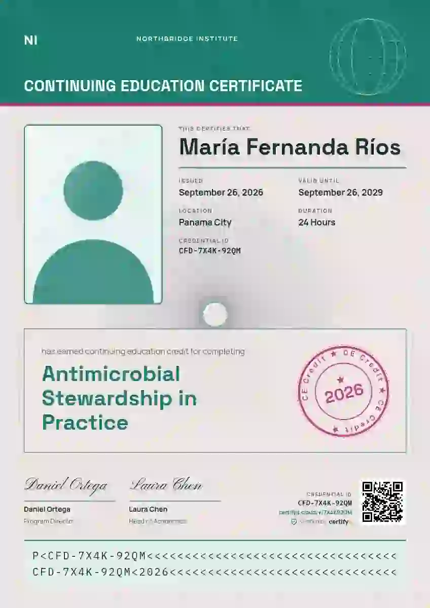 Passport Page Seafoam continuing education certificate template