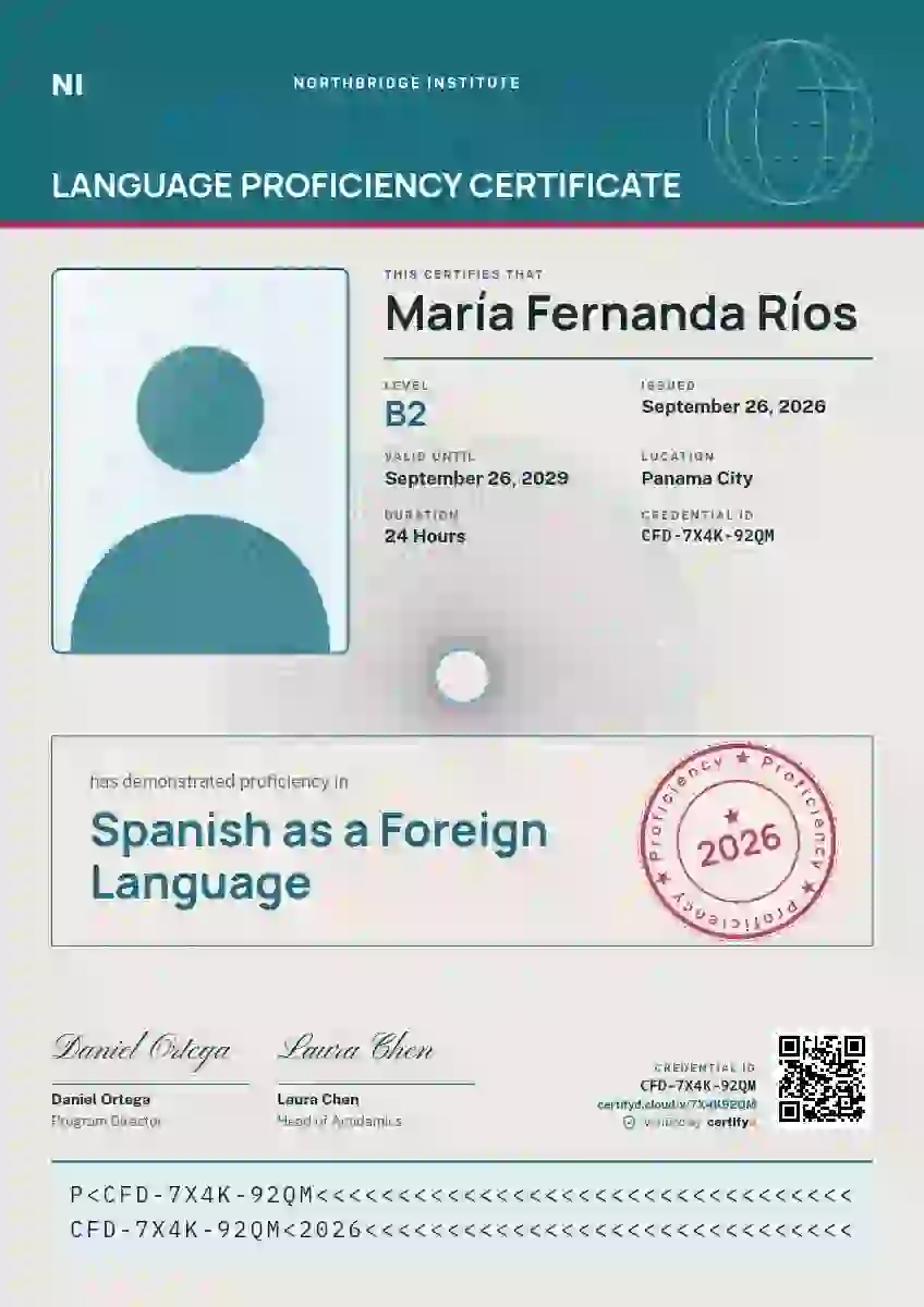 Passport Page Cerulean language proficiency certificate template