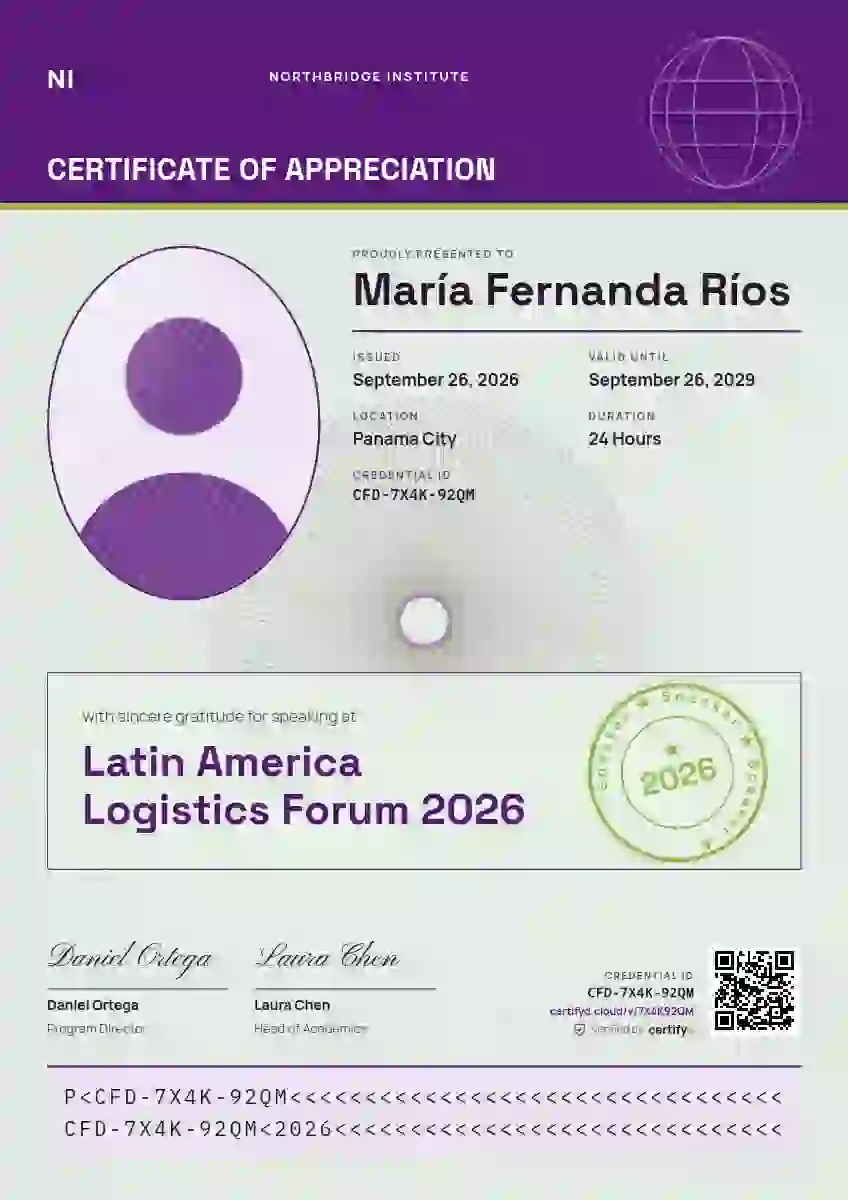 Passport Page Orchid conference speaker certificate template
