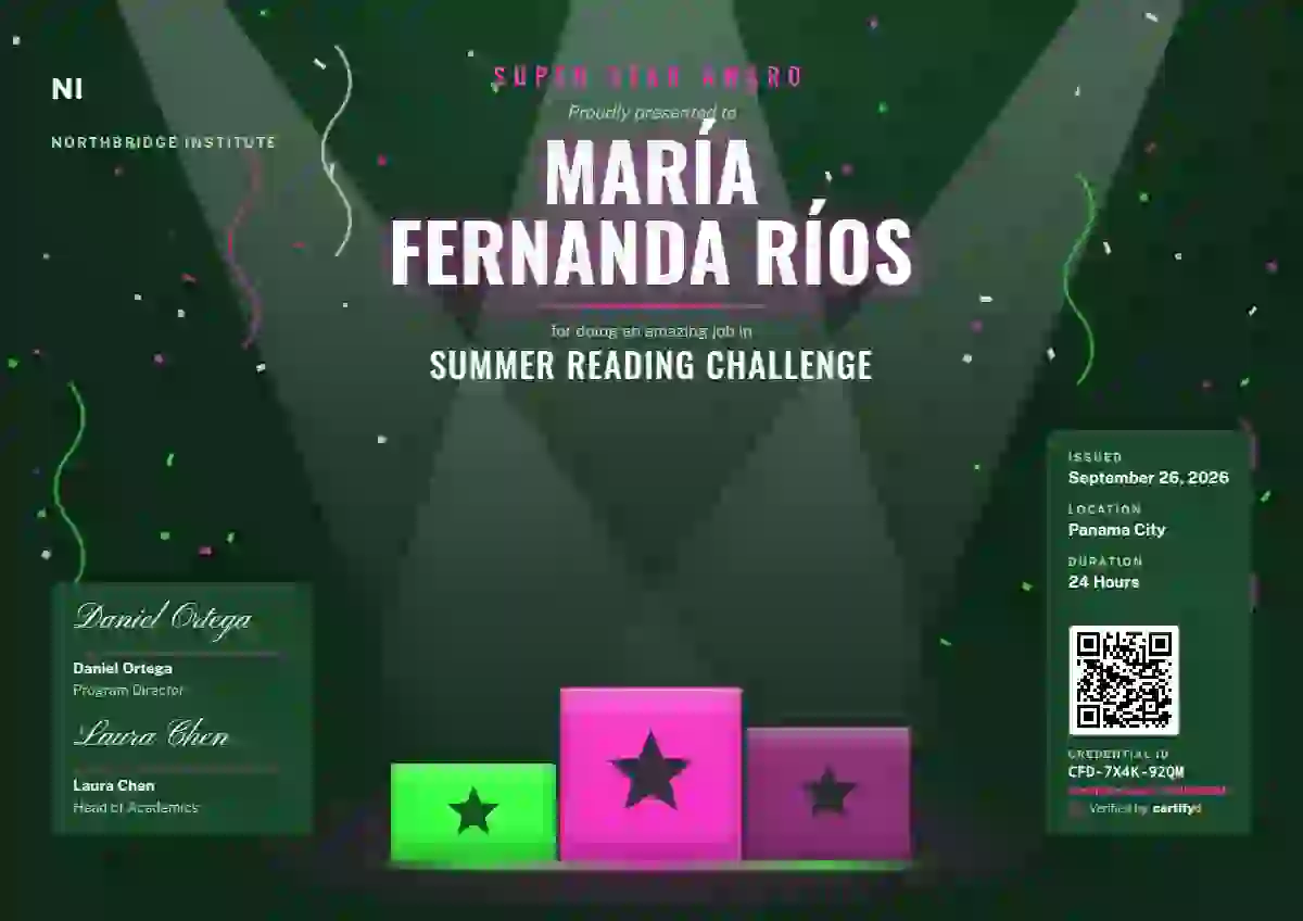 Plantilla de certificado Podium Stage Magenta de escuela y niños