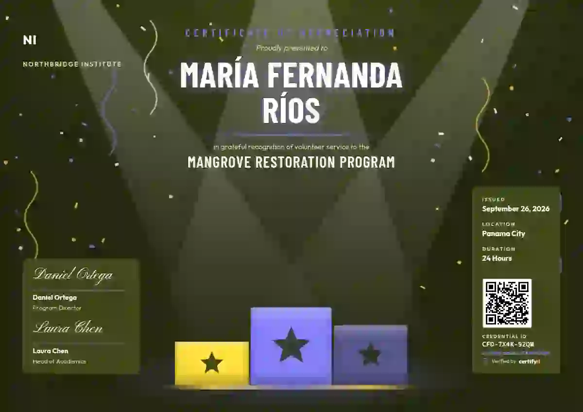 Plantilla de certificado Podium Stage Ultramarine de reconocimiento a voluntarios
