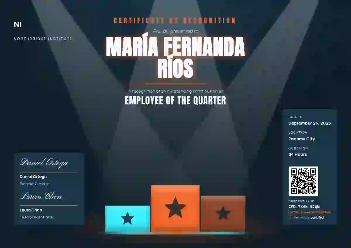 Plantilla de certificado Podium Stage Vermilion de reconocimiento a colaboradores