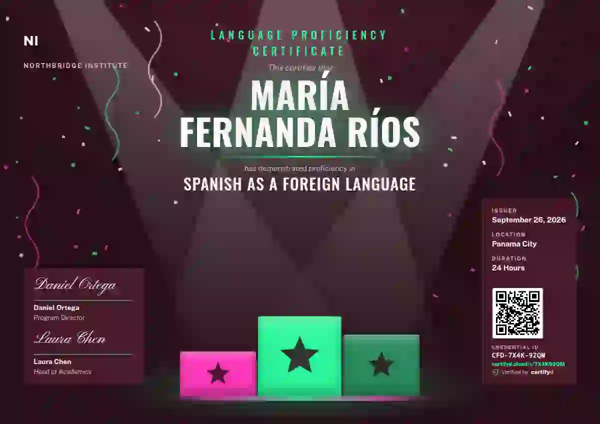 Plantilla de certificado Podium Stage Jade de dominio de idiomas