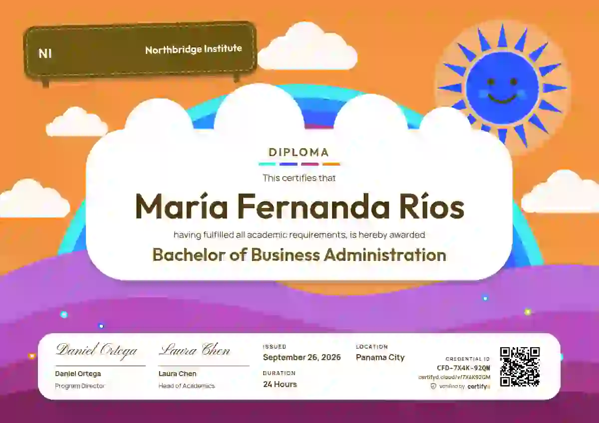 Rainbow Hills Marigold academic diploma certificate template