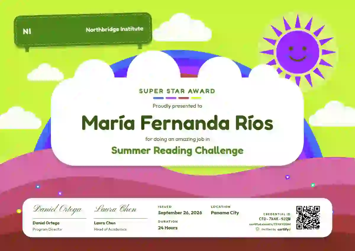 Plantilla de certificado Rainbow Hills Fern de escuela y niños