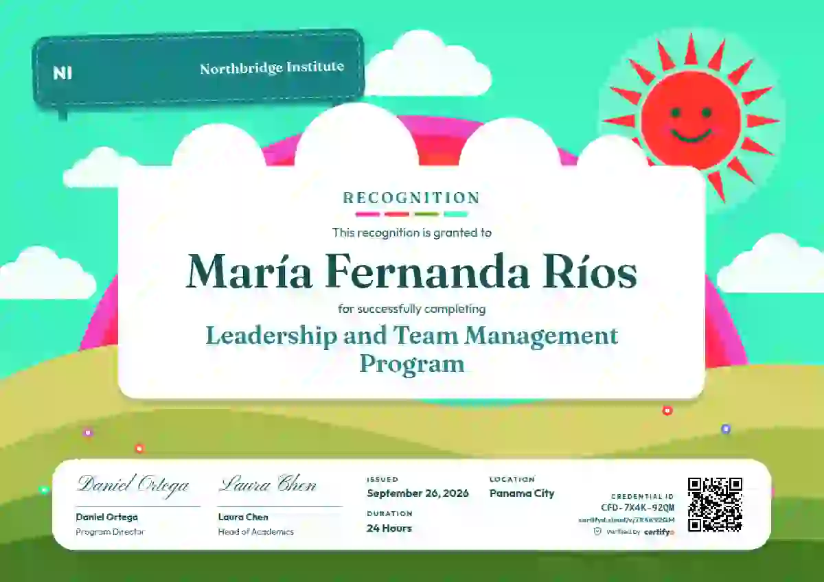 Rainbow Hills Lagoon latin america certificate template