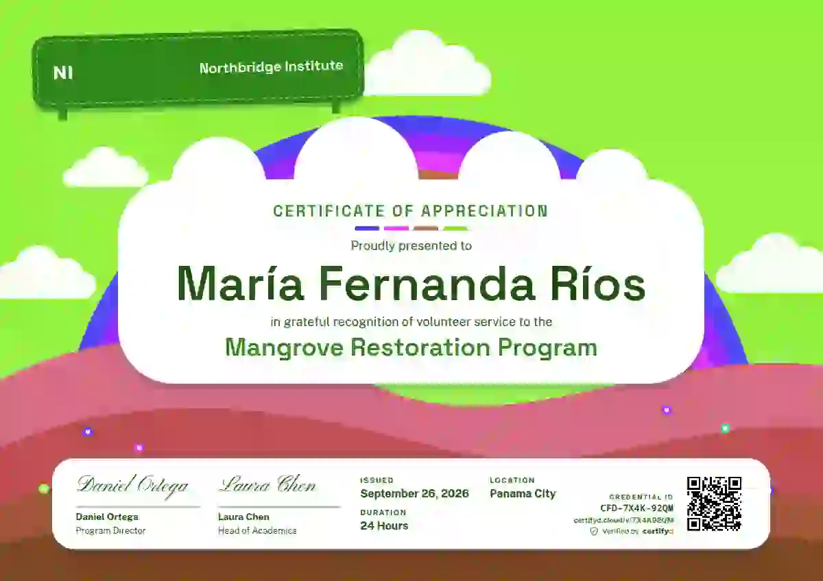 Rainbow Hills Soft Fern volunteer appreciation certificate template