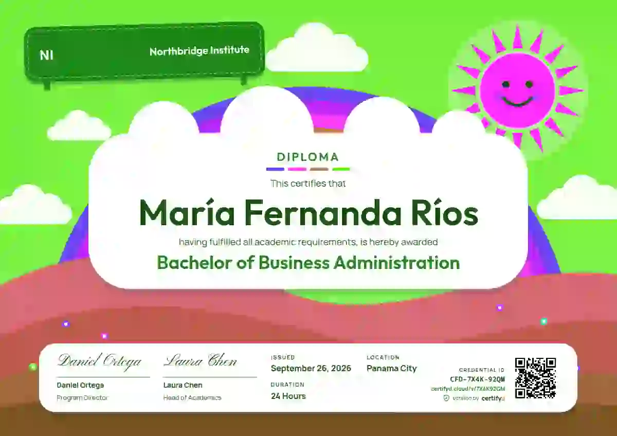 Rainbow Hills Soft Meadow academic diploma certificate template