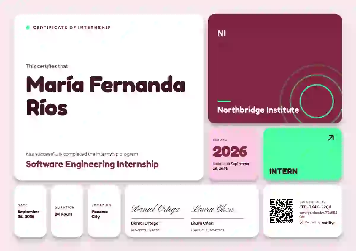 Plantilla de certificado Bento Grid Ruby Lifted Tiles de pasantía
