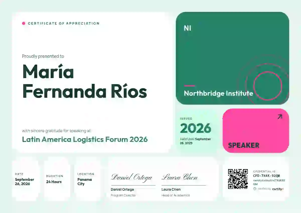 Bento Grid Seafoam Pill Tiles conference speaker certificate template