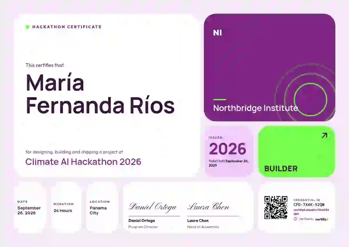 Bento Grid Fuchsia Pill Tiles hackathon certificate template