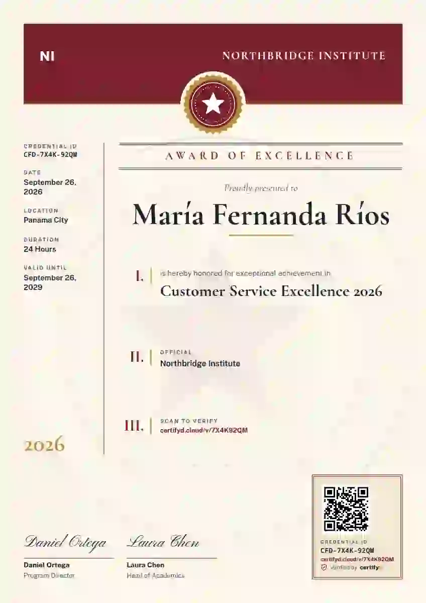Decree Folio Ruby Tall Header Band awards and achievement certificate template