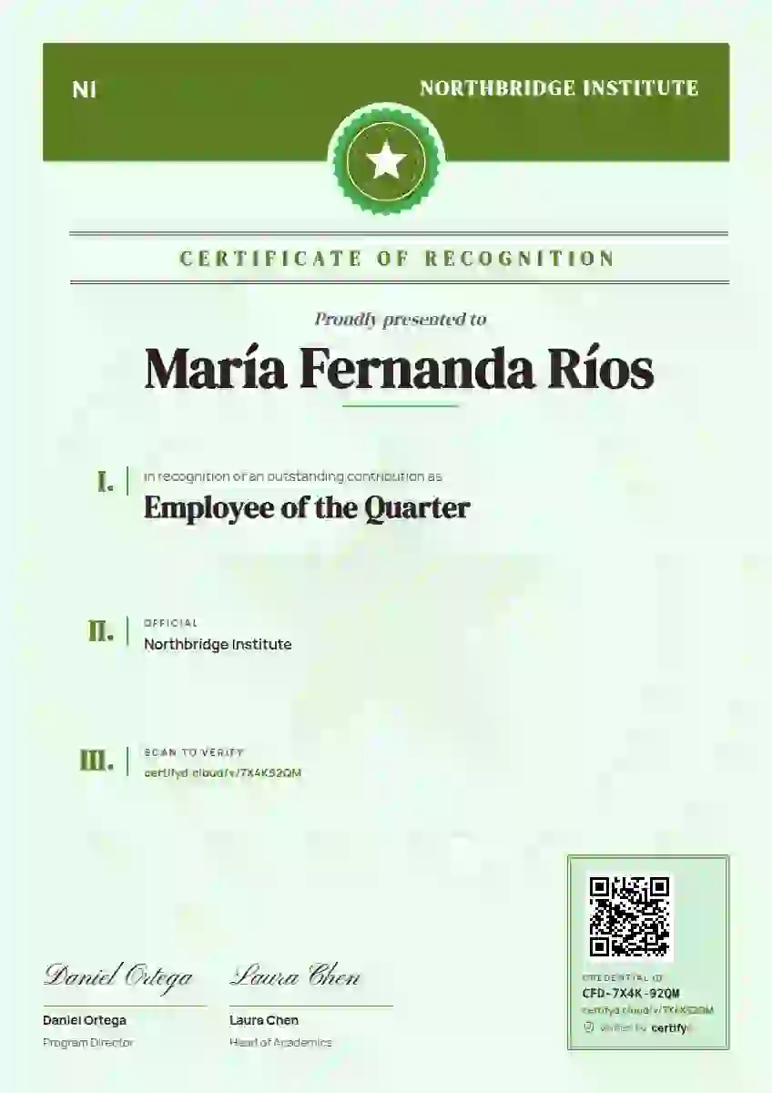 Decree Folio Lime No Margin Column employee recognition certificate template