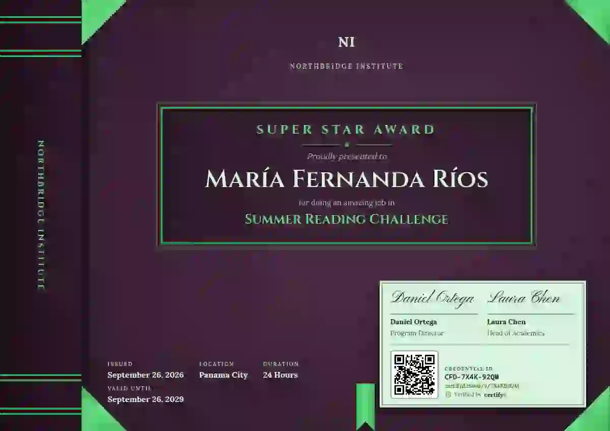 Plantilla de certificado Bound Volume Meadow Wide Spine de escuela y niños