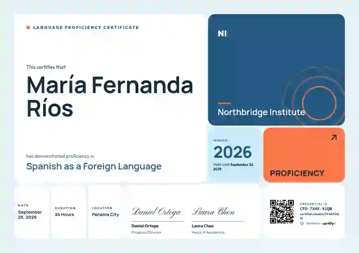 Bento Grid Azure Tight Gap language proficiency certificate template