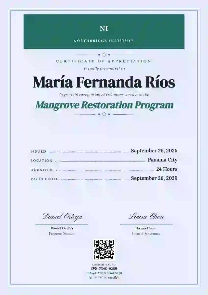 Plantilla de certificado Menu Card Seafoam No Fleuron Corners de reconocimiento a voluntarios