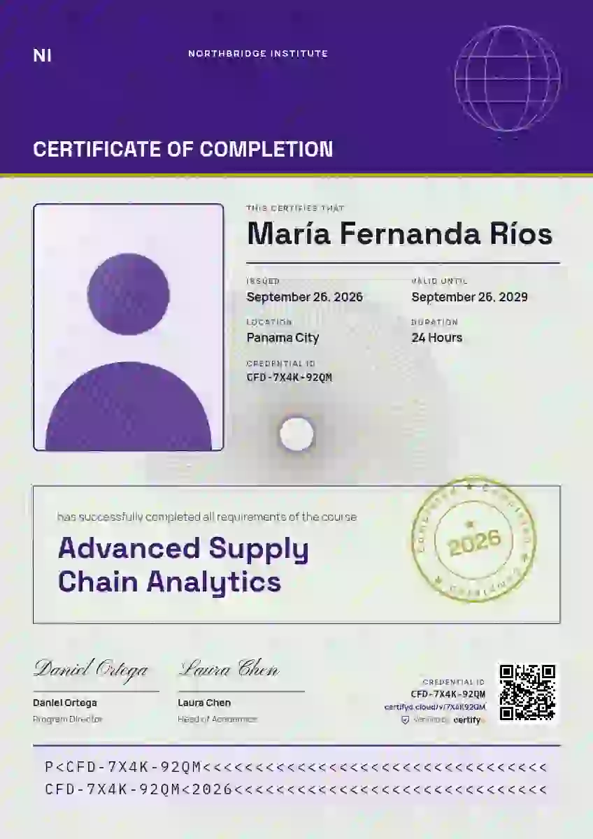 Passport Page Violet Tall Header course completion certificate template