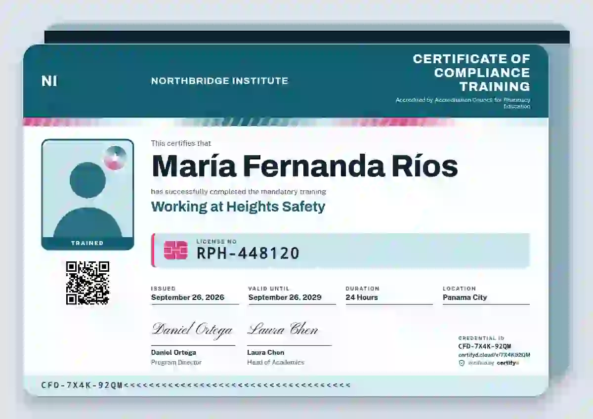 Licence Card compliance and safety certificate template