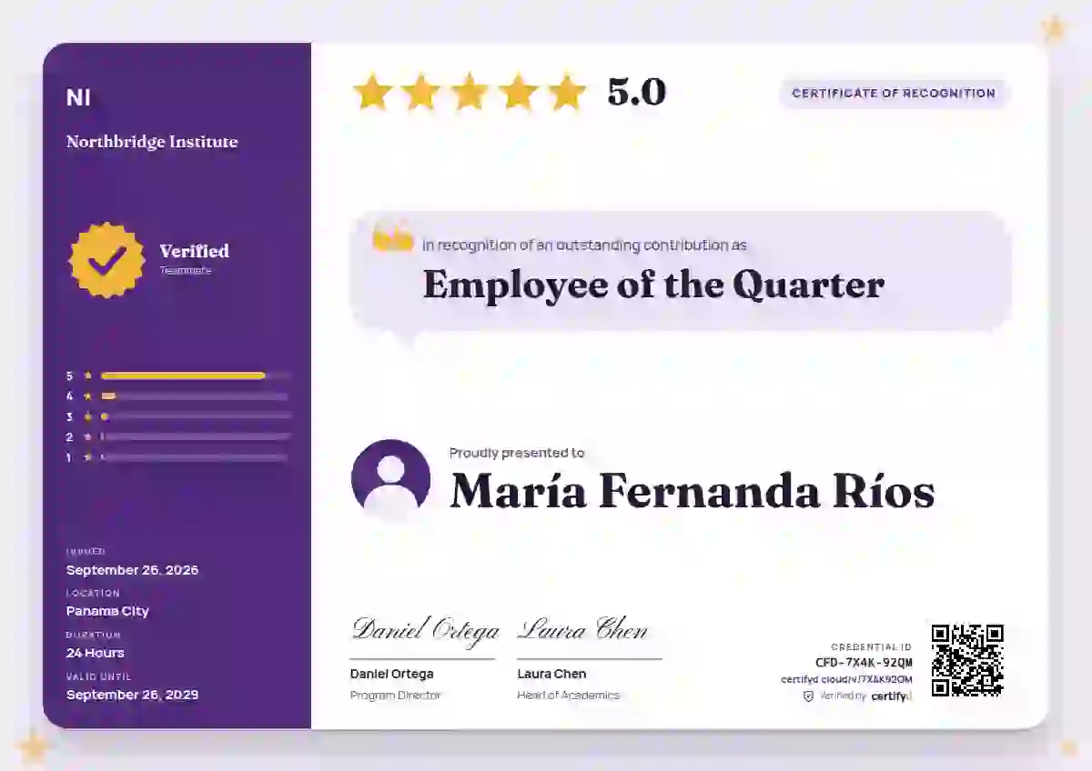 Review Card employee recognition certificate template