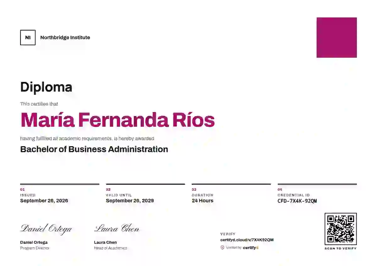 Plantilla de certificado Swiss Grid Magenta de diploma académico