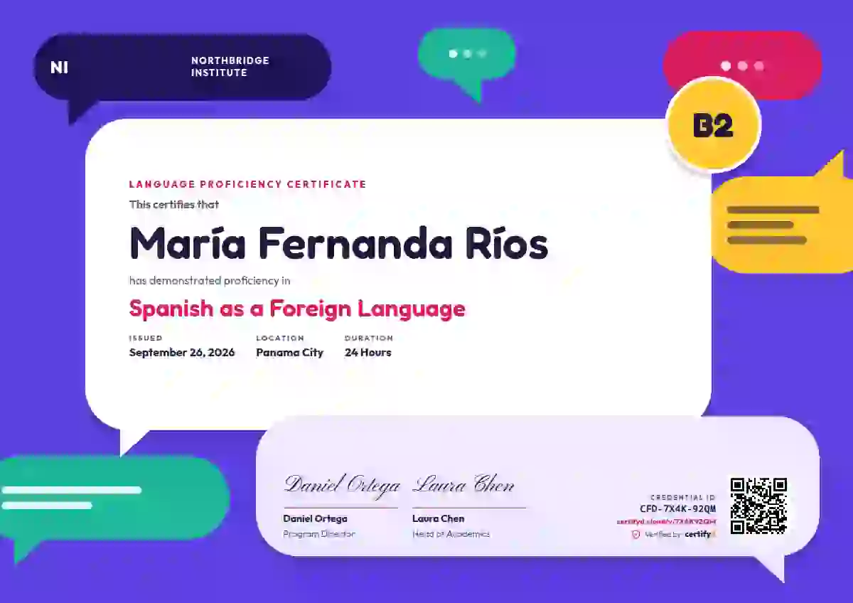 Speech Bubbles language proficiency certificate template