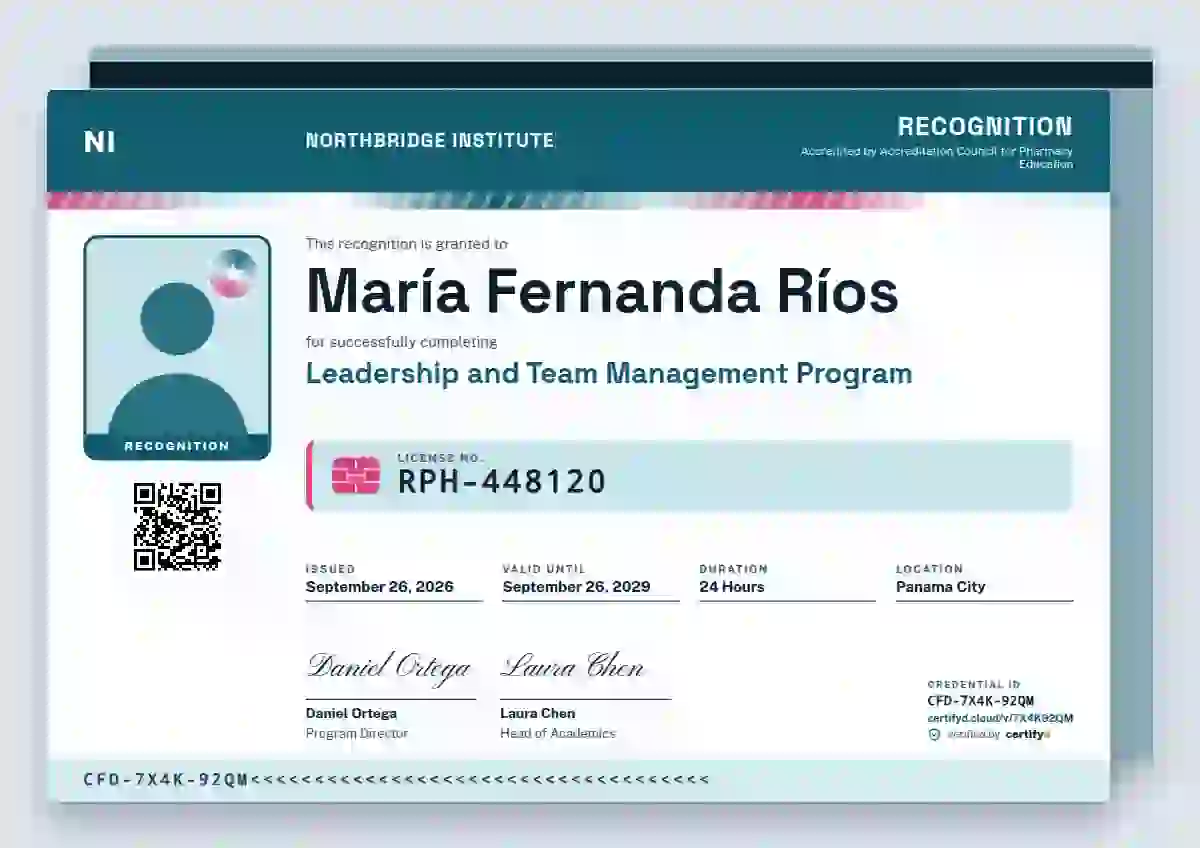 Licence Card Cerulean latin america certificate template