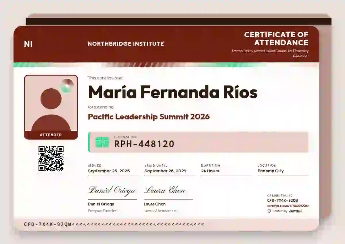 Licence Card Vermilion event attendance certificate template