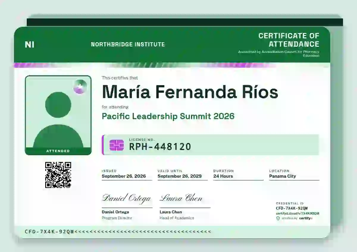 Plantilla de certificado Licence Card Jade de asistencia a eventos