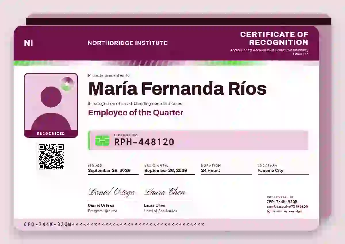 Licence Card Raspberry employee recognition certificate template