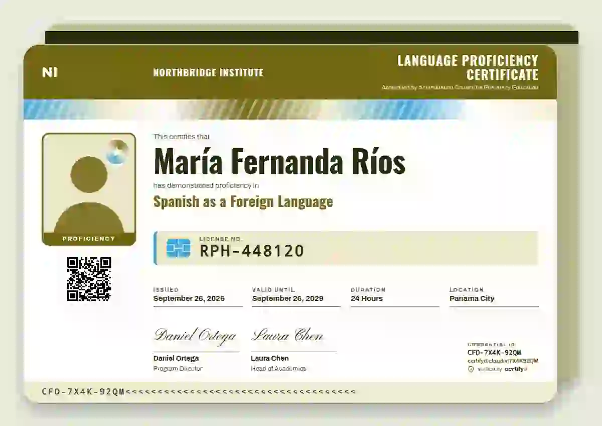 Licence Card Marigold language proficiency certificate template
