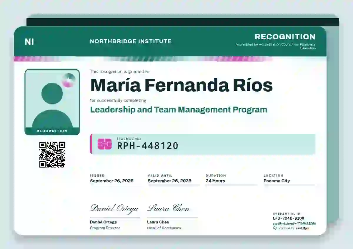 Licence Card Seafoam latin america certificate template