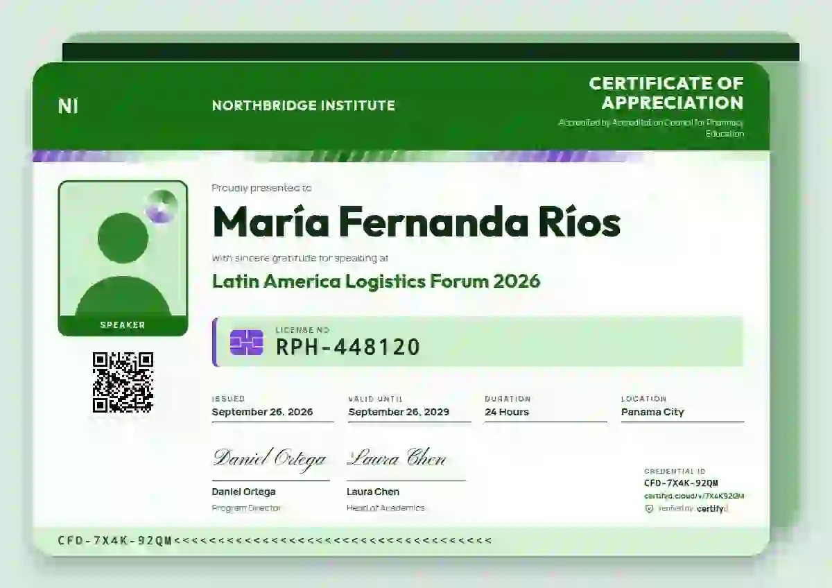 Licence Card Meadow conference speaker certificate template