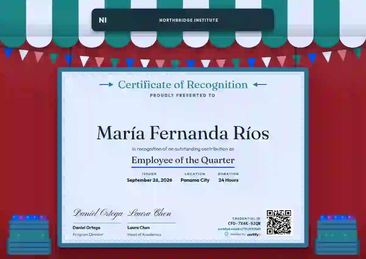 Market Awning Lagoon employee recognition certificate template