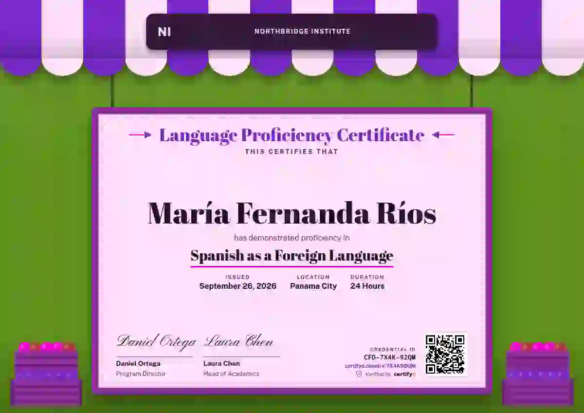 Plantilla de certificado Market Awning Amethyst de dominio de idiomas