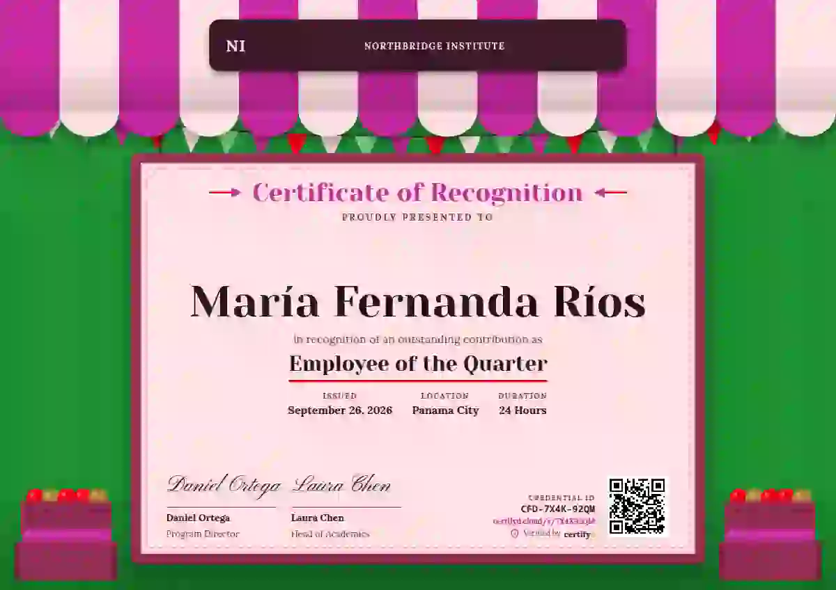 Market Awning Magenta employee recognition certificate template