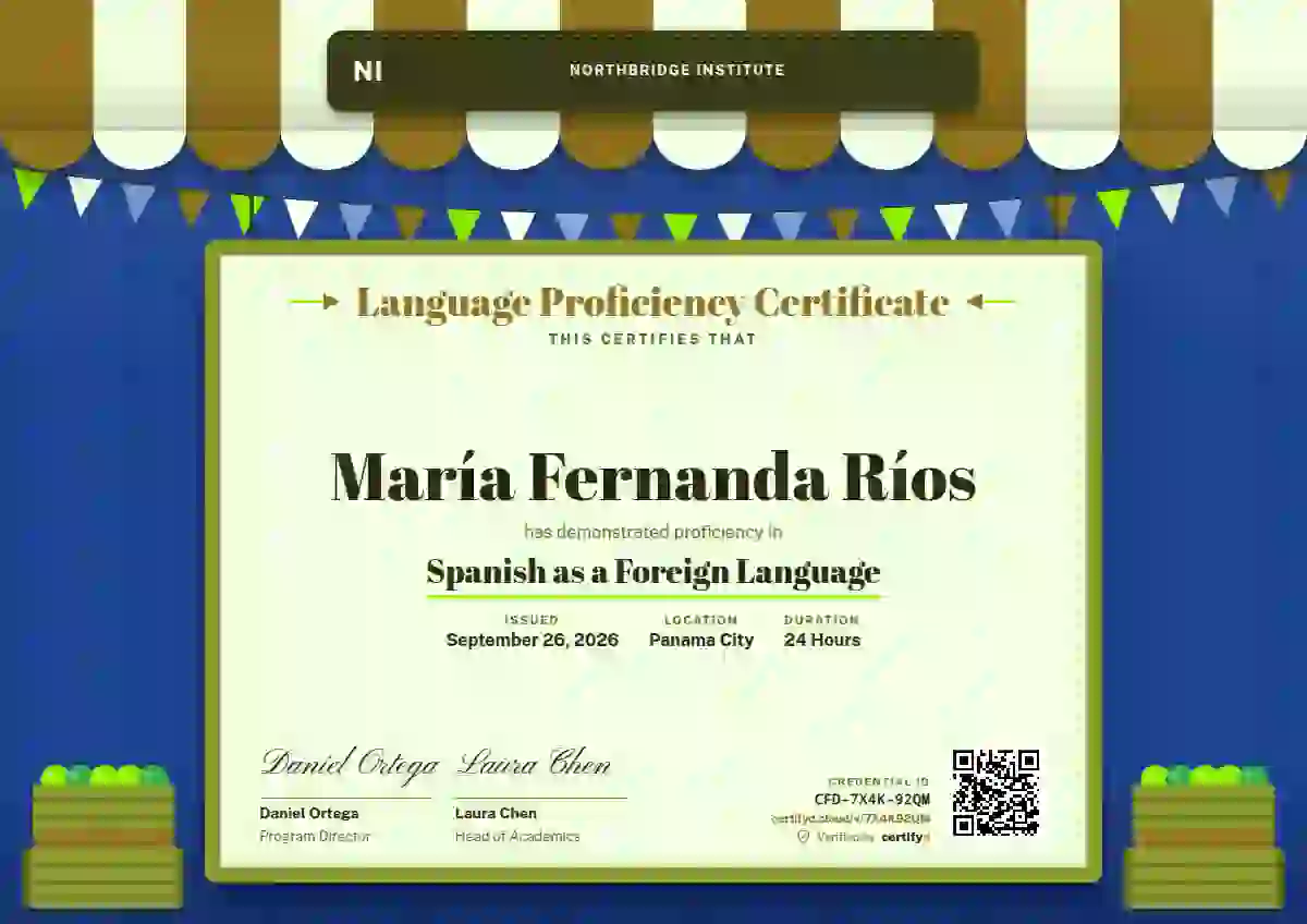 Market Awning Marigold language proficiency certificate template