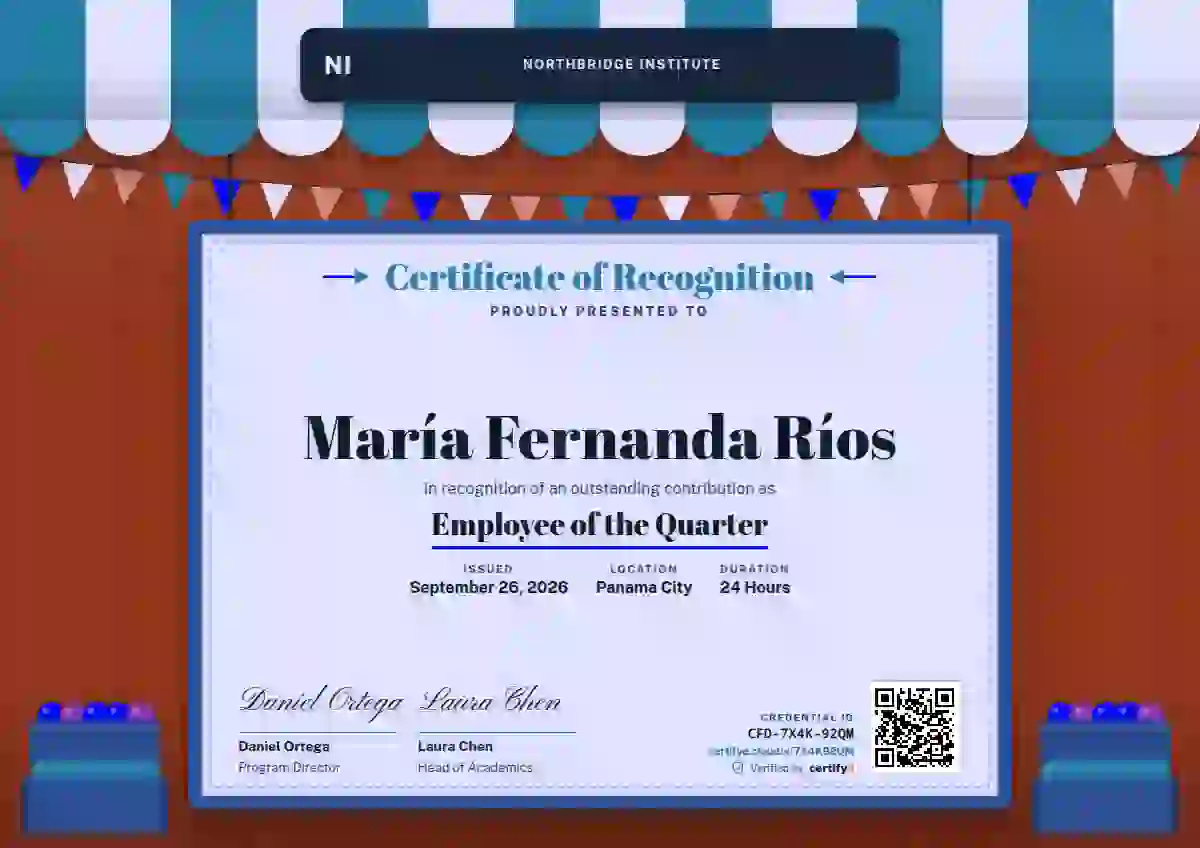 Market Awning Cerulean employee recognition certificate template